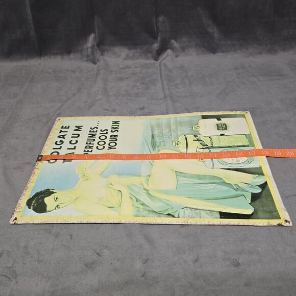 Vintage Chromolithograph on Metal Colgate Talcum Powder Advertising Sign - Picture 15 of 16